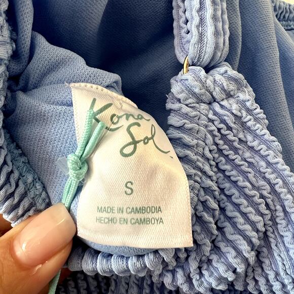 Kona Sol Full Coverage Pucker Square Neck One Piece Swimsuit size S Blue CL1 - Picture 9 of 10